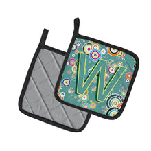Load image into Gallery viewer, Letter W Circle Circle Teal Initial Alphabet Pot Holders - Set of 2 - Heat-Resistant Kitchen Essentials CJ2015-WPTHD