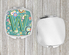 Load image into Gallery viewer, Letter W Circle Circle Teal Initial Alphabet Compact Mirror – Stylish Purse Mirror with Artistic Covers CJ2015-WSCM
