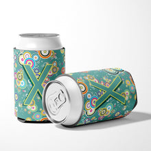 Load image into Gallery viewer, Letter X Circle Circle Teal Initial Alphabet Can or Bottle Hugger CJ2015-XCC