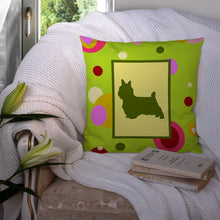 Load image into Gallery viewer, Lime Green Dots Norwich Terrier Throw Pillow - 14x14 Decorative Pillow – Art for Your Home &amp; Patio CK1056PW1414