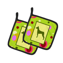 Load image into Gallery viewer, Lime Green Dots German Pinscher Pot Holders - Set of 2 - Heat-Resistant Kitchen Essentials CK1078PTHD