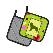 Load image into Gallery viewer, Lime Green Dots Siberian Husky Pot Holders - Set of 2 - Heat-Resistant Kitchen Essentials CK1094PTHD