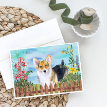 Load image into Gallery viewer, Pembroke Corgi Spring Greeting Cards -  Blank Note Cards – 8-Pack of Artist-Designed Cards with Envelopes