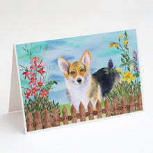 Load image into Gallery viewer, Pembroke Corgi Spring Greeting Cards -  Blank Note Cards – 8-Pack of Artist-Designed Cards with Envelopes
