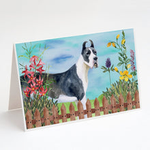 Load image into Gallery viewer, Harlequin Great Dane Spring Greeting Cards -  Blank Note Cards – 8-Pack of Artist-Designed Cards with Envelopes