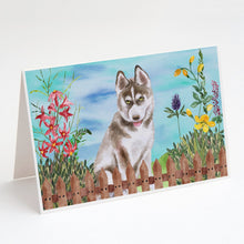 Load image into Gallery viewer, Siberian Husky Grey Spring Greeting Cards -  Blank Note Cards – 8-Pack of Artist-Designed Cards with Envelopes