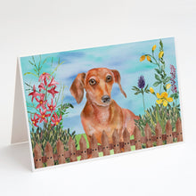 Load image into Gallery viewer, Red Dachshund Spring Greeting Cards -  Blank Note Cards – 8-Pack of Artist-Designed Cards with Envelopes