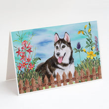 Load image into Gallery viewer, Siberian Husky #2 Spring Greeting Cards -  Blank Note Cards – 8-Pack of Artist-Designed Cards with Envelopes