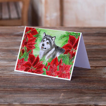 Load image into Gallery viewer, Alaskan Malamute Poinsettas Greeting Cards -  Blank Note Cards – 8-Pack of Artist-Designed Cards with Envelopes