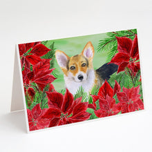 Load image into Gallery viewer, Pembroke Corgi Poinsettas Greeting Cards -  Blank Note Cards – 8-Pack of Artist-Designed Cards with Envelopes
