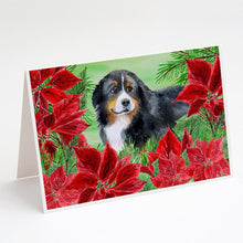 Load image into Gallery viewer, Bernese Mountain Dog Poinsettas Greeting Cards -  Blank Note Cards – 8-Pack of Artist-Designed Cards with Envelopes