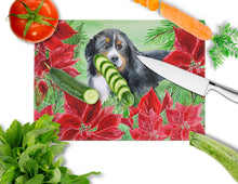 Load image into Gallery viewer, Bernese Mountain Dog Poinsettas Glass Cutting Boards – Durable, Decorative Kitchen Art Large CK1294LCB
