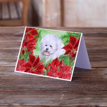 Load image into Gallery viewer, Bichon Frise Poinsettas Greeting Cards -  Blank Note Cards – 8-Pack of Artist-Designed Cards with Envelopes