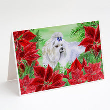Load image into Gallery viewer, Maltese Poinsettas Greeting Cards -  Blank Note Cards – 8-Pack of Artist-Designed Cards with Envelopes