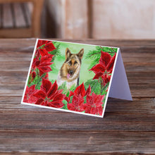 Load image into Gallery viewer, German Shepherd Poinsettas Greeting Cards -  Blank Note Cards – 8-Pack of Artist-Designed Cards with Envelopes