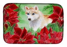 Load image into Gallery viewer, Siberian Husky Poinsettas Dish Drying Mat – Absorbent, Artistic Kitchen Essentials CK1303DDM