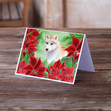 Load image into Gallery viewer, Siberian Husky Poinsettas Greeting Cards -  Blank Note Cards – 8-Pack of Artist-Designed Cards with Envelopes