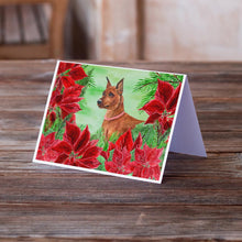 Load image into Gallery viewer, Miniature Pinscher Poinsettas Greeting Cards -  Blank Note Cards – 8-Pack of Artist-Designed Cards with Envelopes