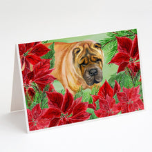 Load image into Gallery viewer, Shar Pei Poinsettas Greeting Cards -  Blank Note Cards – 8-Pack of Artist-Designed Cards with Envelopes