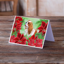 Load image into Gallery viewer, Cavalier Spaniel Poinsettas Greeting Cards -  Blank Note Cards – 8-Pack of Artist-Designed Cards with Envelopes