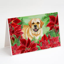 Load image into Gallery viewer, Golden Retriever Poinsettas Greeting Cards -  Blank Note Cards – 8-Pack of Artist-Designed Cards with Envelopes