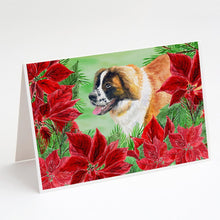 Load image into Gallery viewer, Saint Bernard Poinsettas Greeting Cards -  Blank Note Cards – 8-Pack of Artist-Designed Cards with Envelopes