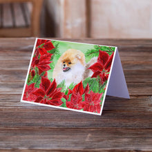 Load image into Gallery viewer, Pomeranian Poinsettas Greeting Cards -  Blank Note Cards – 8-Pack of Artist-Designed Cards with Envelopes