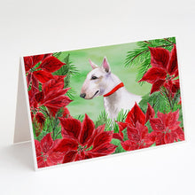 Load image into Gallery viewer, Bull Terrier Poinsettas Greeting Cards -  Blank Note Cards – 8-Pack of Artist-Designed Cards with Envelopes