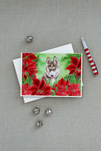 Load image into Gallery viewer, Siberian Husky Grey Poinsettas Greeting Cards -  Blank Note Cards – 8-Pack of Artist-Designed Cards with Envelopes