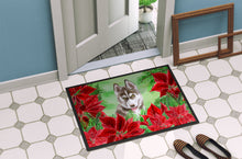 Load image into Gallery viewer, Siberian Husky Grey Poinsettas Doormat - 18x27 Decorative Floor Mat – Indoor/Outdoor Rug with Artistic Flair CK1344MAT