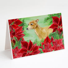 Load image into Gallery viewer, Italian Greyhound Poinsettas Greeting Cards -  Blank Note Cards – 8-Pack of Artist-Designed Cards with Envelopes