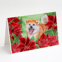 Load image into Gallery viewer, Akita Poinsettas Greeting Cards -  Blank Note Cards – 8-Pack of Artist-Designed Cards with Envelopes