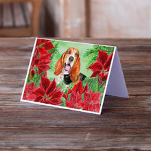 Load image into Gallery viewer, Basset Hound Poinsettas Greeting Cards -  Blank Note Cards – 8-Pack of Artist-Designed Cards with Envelopes