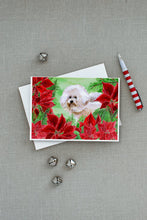 Load image into Gallery viewer, Bichon Frise #2 Poinsettas Greeting Cards -  Blank Note Cards – 8-Pack of Artist-Designed Cards with Envelopes
