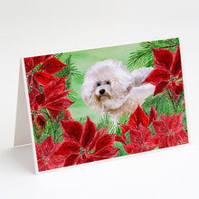 Load image into Gallery viewer, Bichon Frise #2 Poinsettas Greeting Cards -  Blank Note Cards – 8-Pack of Artist-Designed Cards with Envelopes