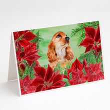 Load image into Gallery viewer, Cocker Spaniel Poinsettas Greeting Cards -  Blank Note Cards – 8-Pack of Artist-Designed Cards with Envelopes