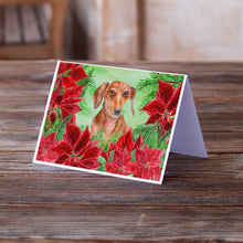 Load image into Gallery viewer, Red Dachshund Poinsettas Greeting Cards -  Blank Note Cards – 8-Pack of Artist-Designed Cards with Envelopes