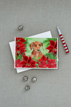 Load image into Gallery viewer, Red Dachshund Poinsettas Greeting Cards -  Blank Note Cards – 8-Pack of Artist-Designed Cards with Envelopes