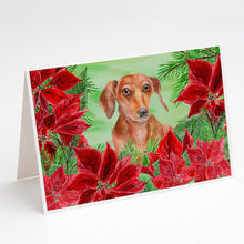 Load image into Gallery viewer, Red Dachshund Poinsettas Greeting Cards -  Blank Note Cards – 8-Pack of Artist-Designed Cards with Envelopes