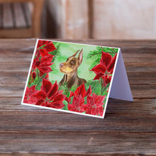 Load image into Gallery viewer, Doberman Pinscher Poinsettas Greeting Cards -  Blank Note Cards – 8-Pack of Artist-Designed Cards with Envelopes