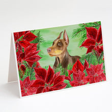Load image into Gallery viewer, Doberman Pinscher Poinsettas Greeting Cards -  Blank Note Cards – 8-Pack of Artist-Designed Cards with Envelopes