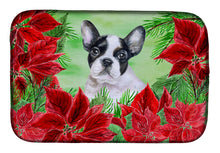 Load image into Gallery viewer, French Bulldog Black White Poinsettas Dish Drying Mat – Absorbent, Artistic Kitchen Essentials CK1358DDM
