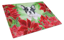 Load image into Gallery viewer, French Bulldog Black White Poinsettas Glass Cutting Boards – Durable, Decorative Kitchen Art Large CK1358LCB