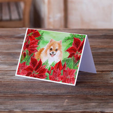 Load image into Gallery viewer, Pomeranian #2 Poinsettas Greeting Cards -  Blank Note Cards – 8-Pack of Artist-Designed Cards with Envelopes