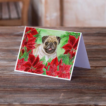 Load image into Gallery viewer, Fawn Pug Poinsettas Greeting Cards -  Blank Note Cards – 8-Pack of Artist-Designed Cards with Envelopes