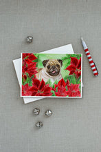 Load image into Gallery viewer, Fawn Pug Poinsettas Greeting Cards -  Blank Note Cards – 8-Pack of Artist-Designed Cards with Envelopes