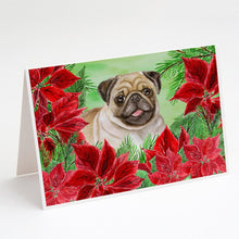 Load image into Gallery viewer, Fawn Pug Poinsettas Greeting Cards -  Blank Note Cards – 8-Pack of Artist-Designed Cards with Envelopes