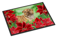 Load image into Gallery viewer, Shar Pei Puppy Poinsettas Doormat - 18x27 Decorative Floor Mat – Indoor/Outdoor Rug with Artistic Flair CK1366MAT