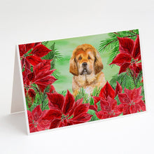 Load image into Gallery viewer, Tibetan Mastiff Poinsettas Greeting Cards -  Blank Note Cards – 8-Pack of Artist-Designed Cards with Envelopes