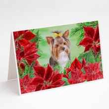 Load image into Gallery viewer, Yorkshire Terrier #2 Poinsettas Greeting Cards -  Blank Note Cards – 8-Pack of Artist-Designed Cards with Envelopes